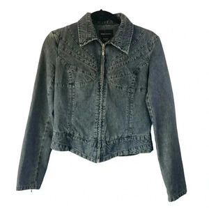 Moda International Women's Acid Wash Denim Zip Front Moto Jacket Size 8